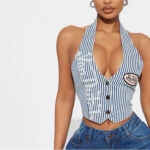 Von Dutch stripe Blue Halter Top